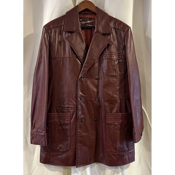 Etienne Aigner Other - Vtg Etienne Aigner OXBLOOD Leather Double Breasted NORFOLK Belted Back Jacket 42
